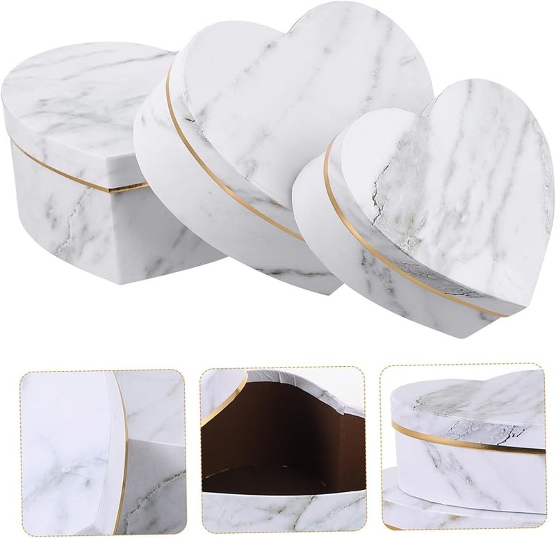 3pcs Heart Shaped Marble White Gift Box For Wedding Birthday Valentine Present Packaging - Image 1